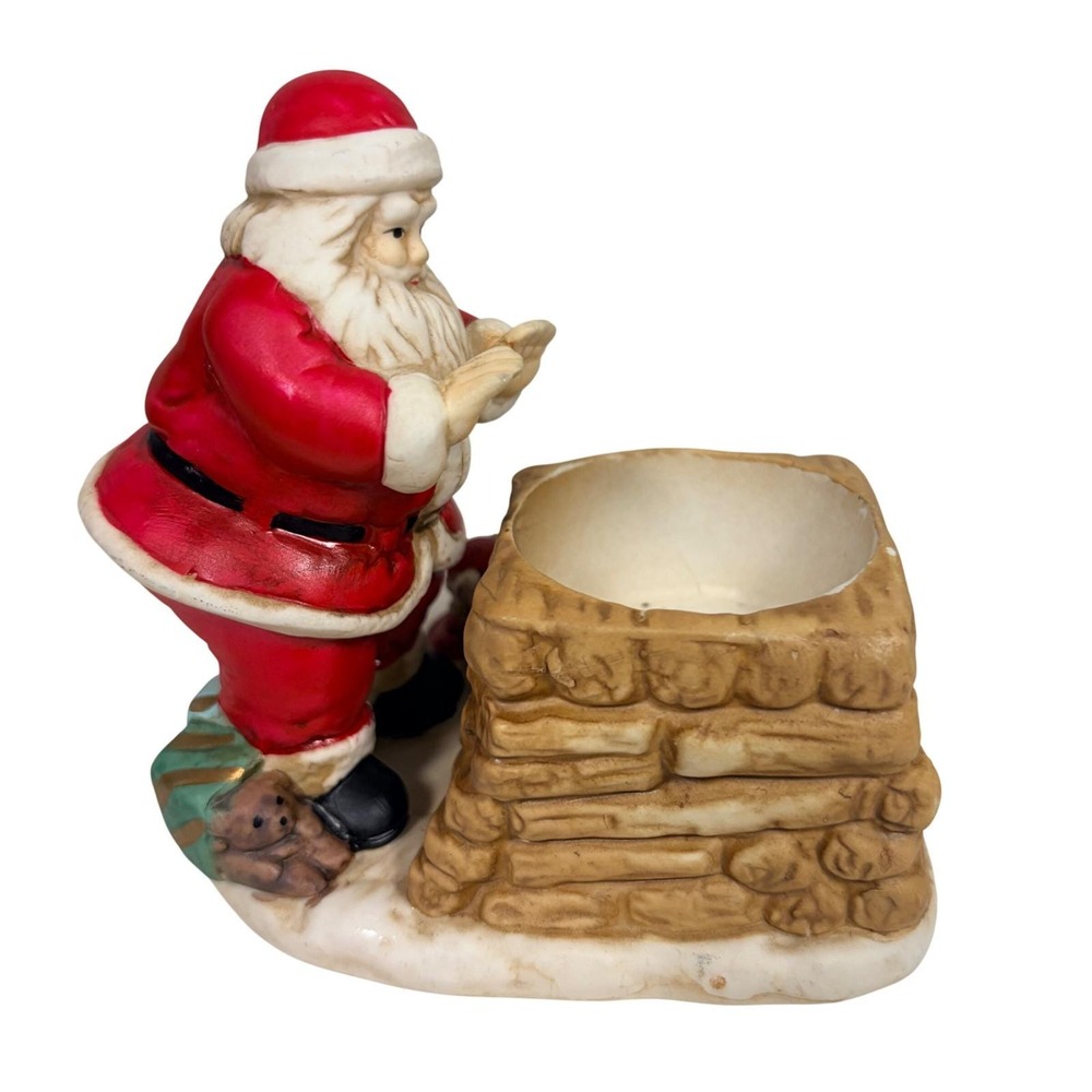 VTG PartyLite Santa Chimney Candle Ceramic 1990s Christmas Mouse Japan MCM